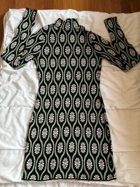 Mango retro Daisy print bodycon Dress with mock neck